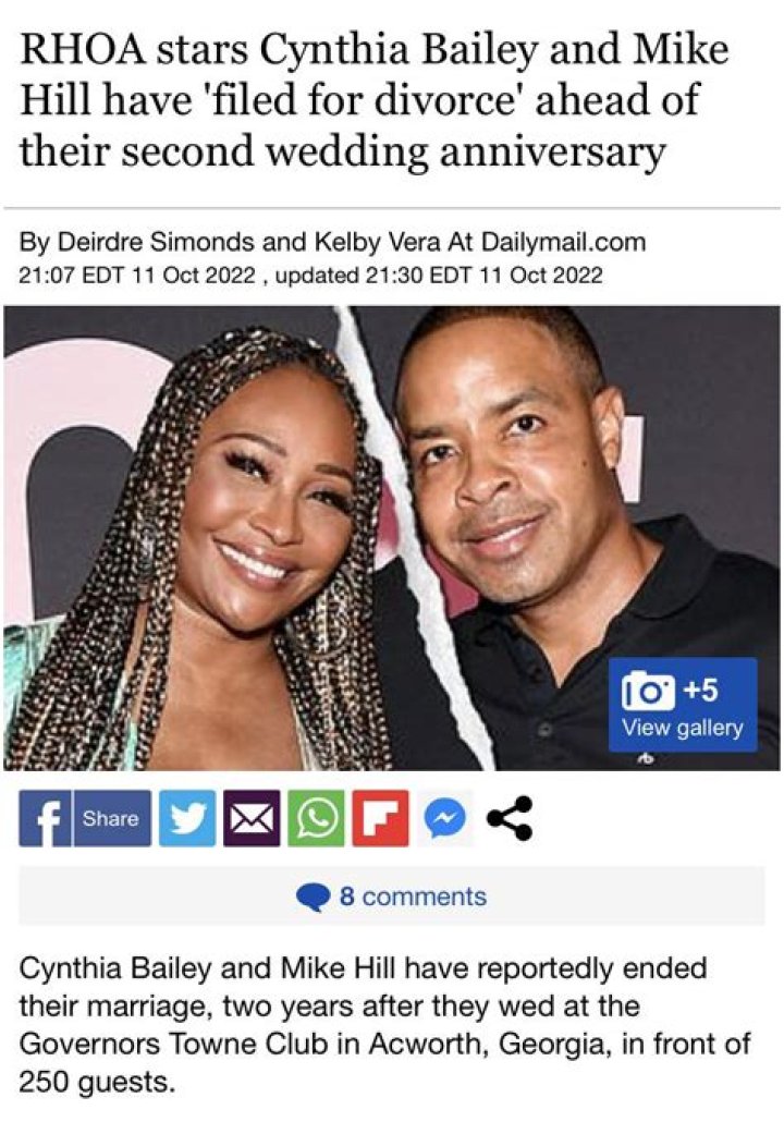 Cynthia Bailey And Mike Hill Will Soon Celebrate 1 Year Wedding Anniversary