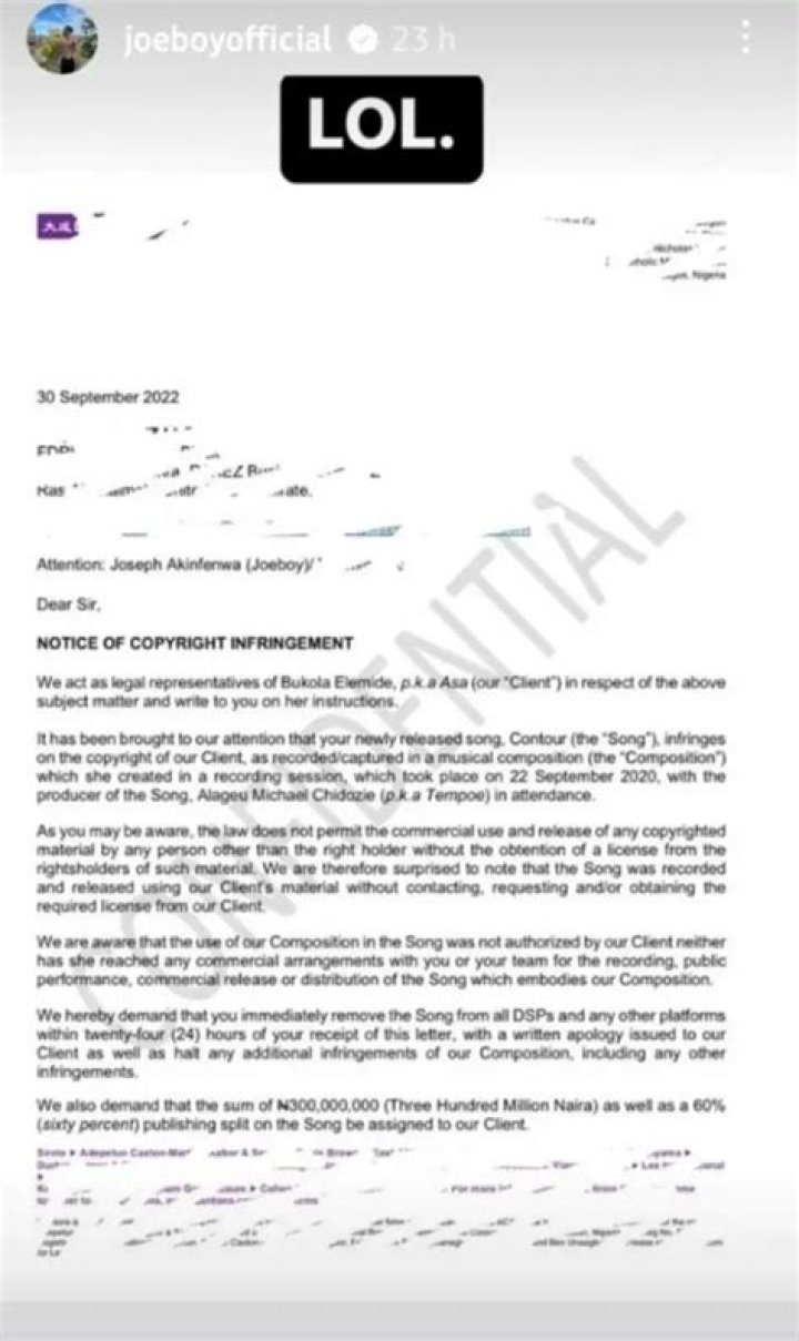 
Joeboy Reacts To Asa’s N300M Copyright Infringement Notice 