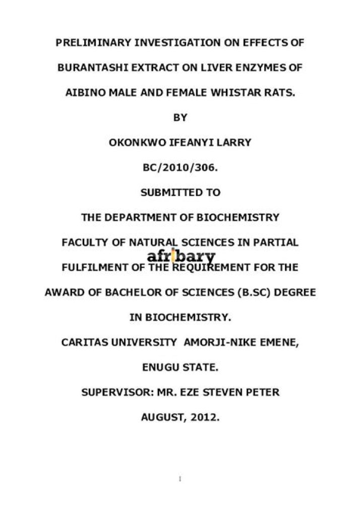 Preliminary Investigation On Effects Of Burantashi Extract On Liver Enzymes Of Aibino Male And Female Whistar Rats.